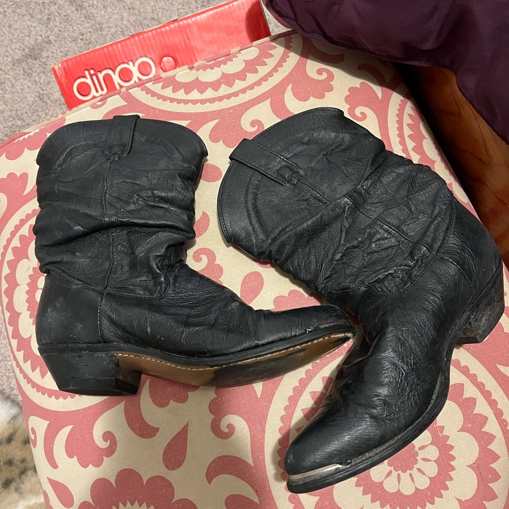 Gently Worn and well cared for Women’s Black Leather Upper Slouch Cowboy Boots - Picture 9 of 14